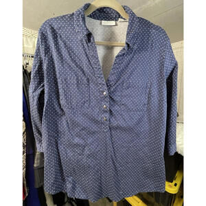 New York & Company Navy/White Polka-Dot  3/4 Sleeve V-neck  Sz XL